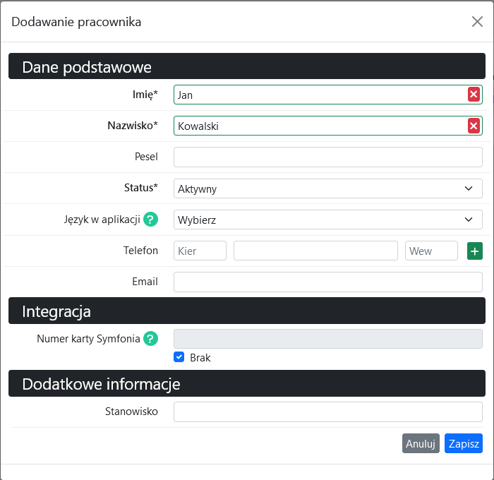 Dodawanie pracownika registo