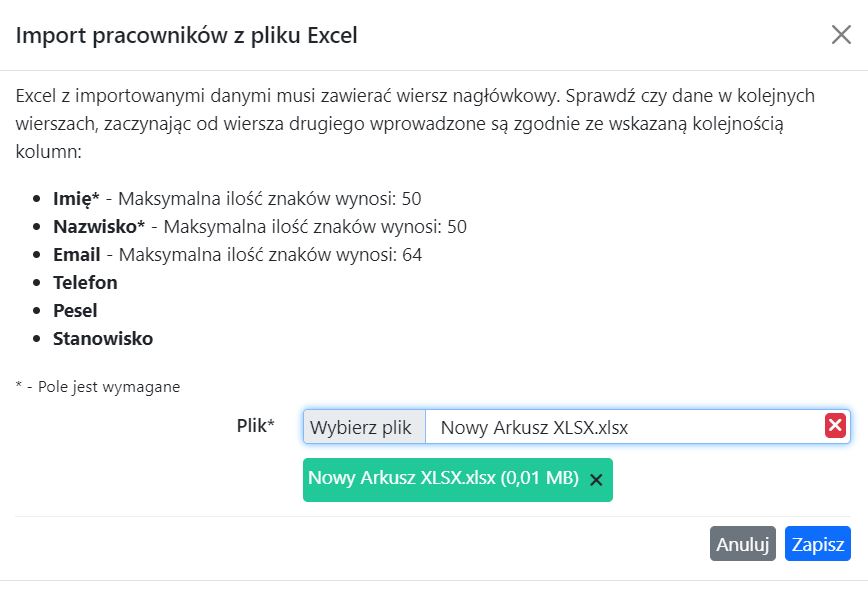 Formularz importu pracowników